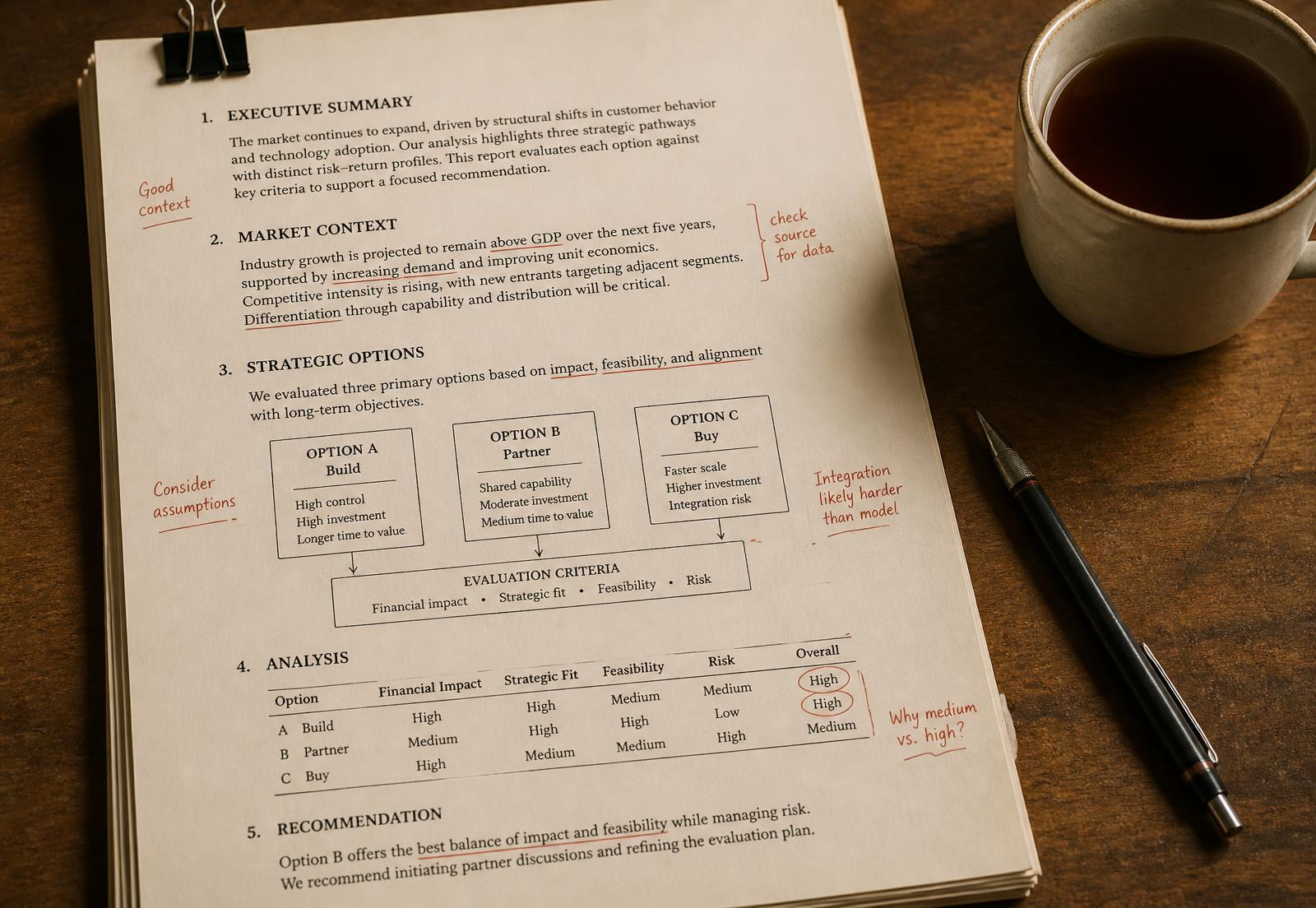 Bản in Decision Report với ghi chú phản biện ở lề